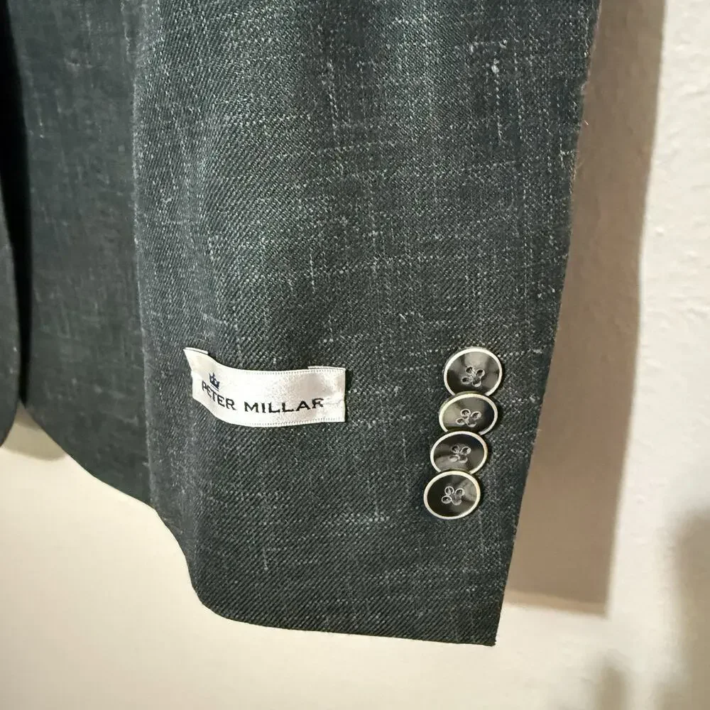 Peter Millar Crown Wool Silk Linen Sport‎ Coat Soft Jacket XL 46T Dark Green